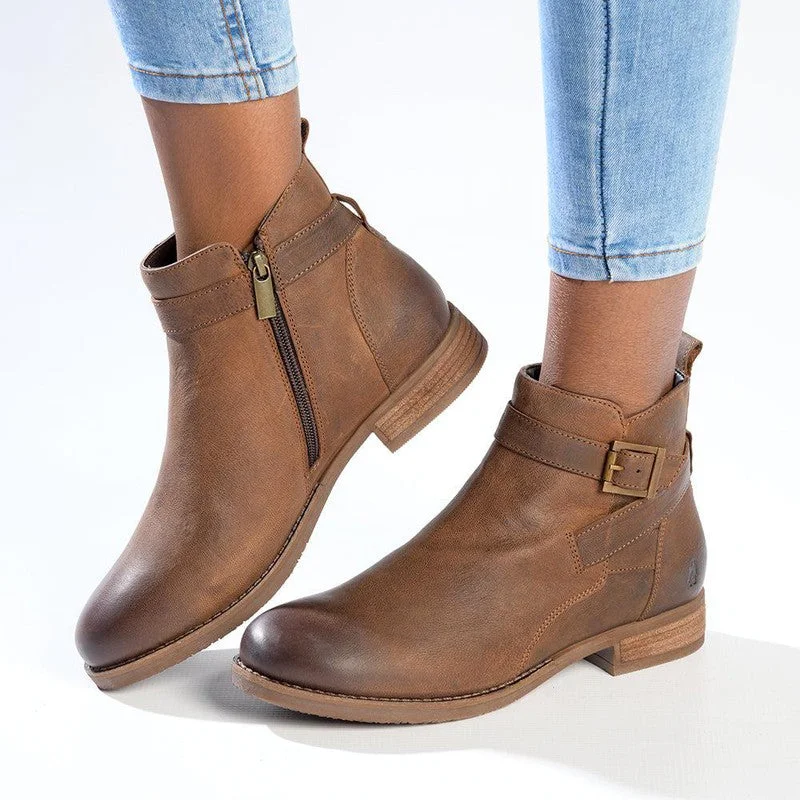 Hush Puppies Elizabeth Leather Side Strap Ankle Boot - Brown