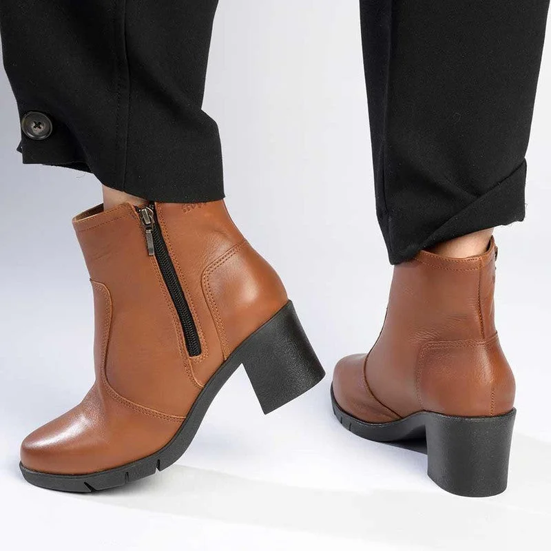 Froggie Flex Leather Block Heel Side Zip Ankle Boot - Chestnut