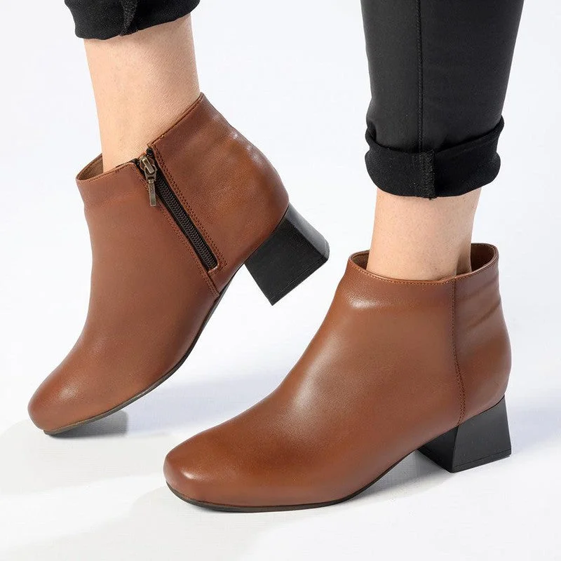 Froggie Chelsea Leather Block Heel Side Zip Ankle Boot - Chestnut