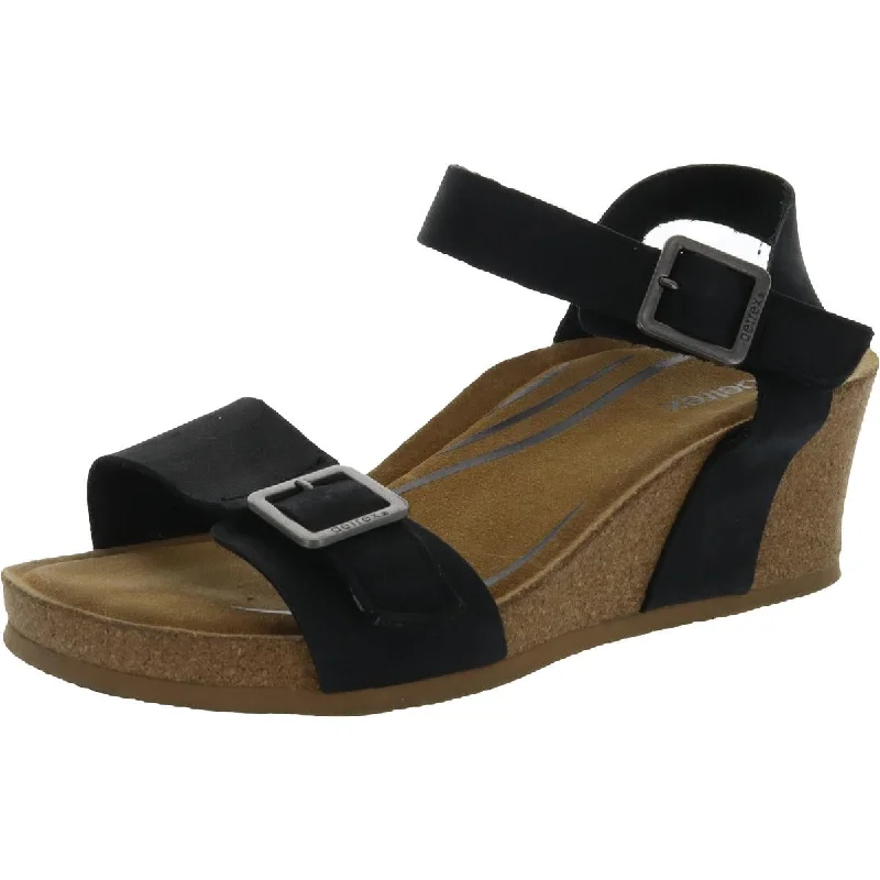 Aetrex Womens Lexa Leather Open Toe Wedge Sandals