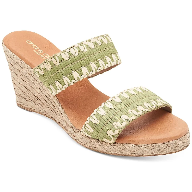 André Assous Womens Nolita Raffia Slip On Wedge Sandals