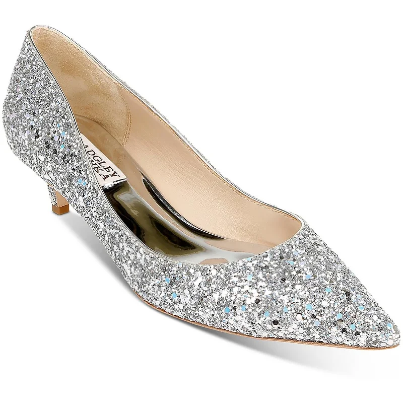 Badgley Mischka Womens Madison II Leather Glitter Kitten Heels