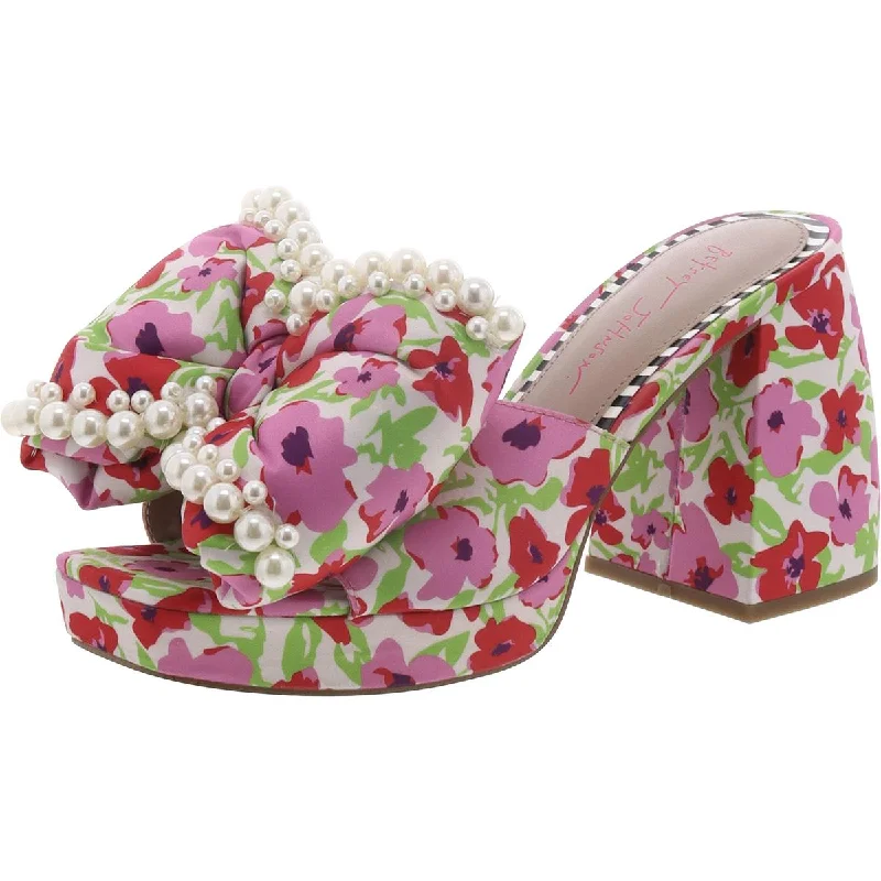 Betsey Johnson Womens Maccie Satin Floral Print Platform Sandals