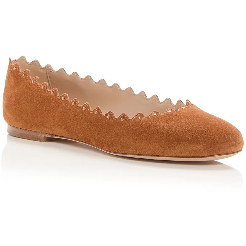 Chole Womens LAUREN SCALLOPED  Leather Round toe Ballet Flats