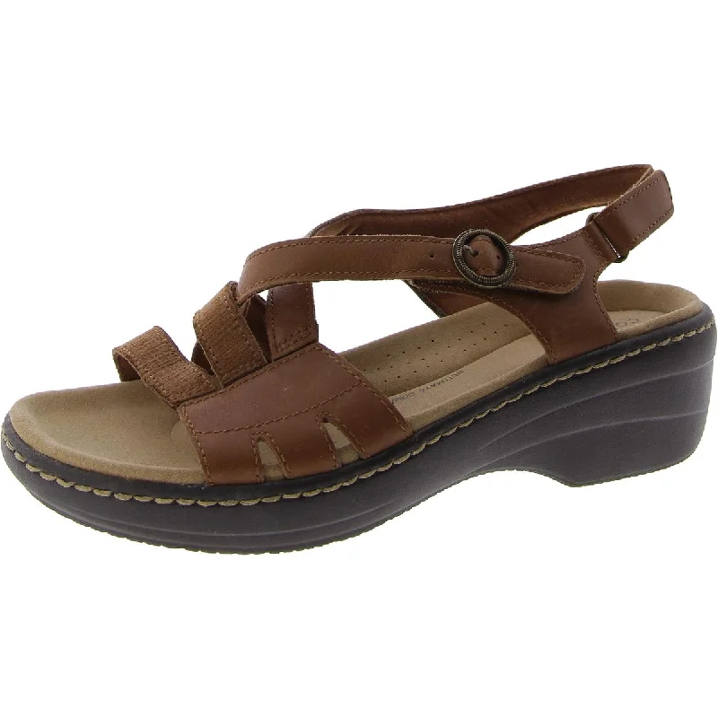 Clarks Womens Faux Leather Wedge Sandal Strappy Sandals