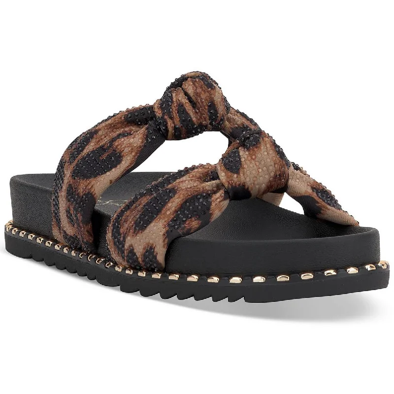 Jessica Simpson Womens Caralyna 2 Leopard Print Embellished Slide Sandals