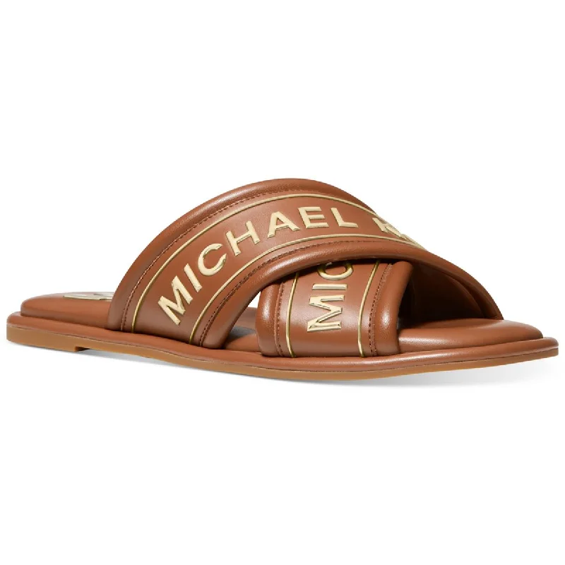 MICHAEL Michael Kors Womens GIDEON SLIDE Logo Faux Leather Slide Sandals