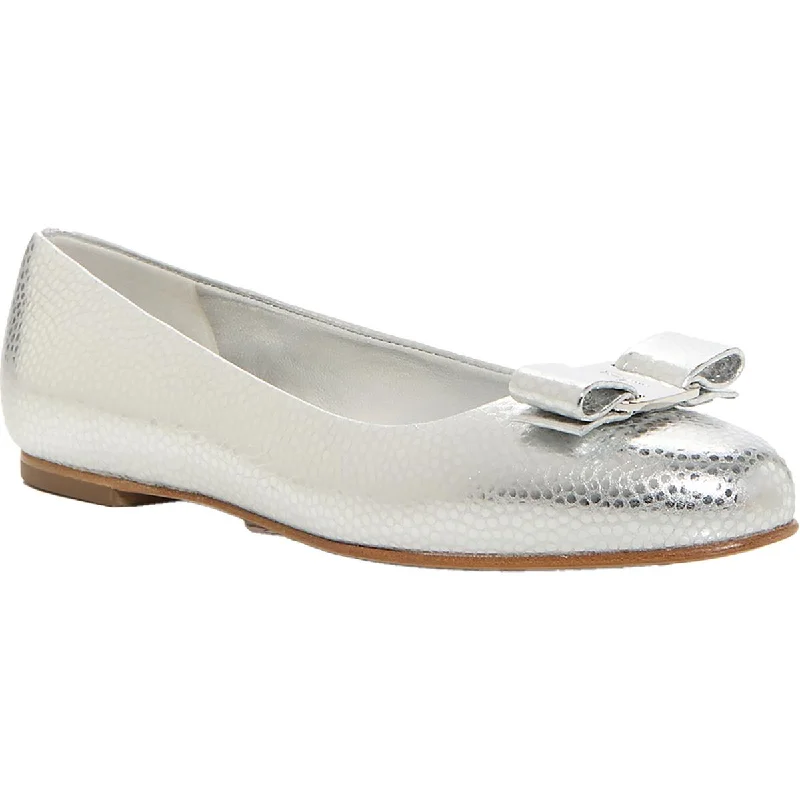 Salvatore Ferragamo Womens Leather Bow Ballet Flats