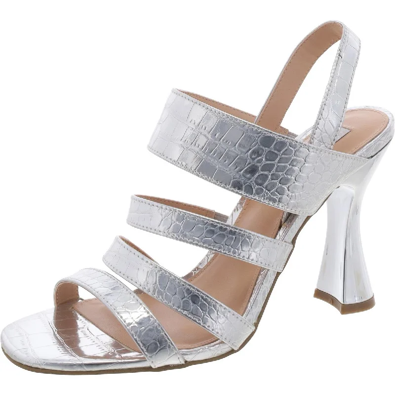 Steve Madden Womens Pop Metallic Croc Print Strappy Sandals