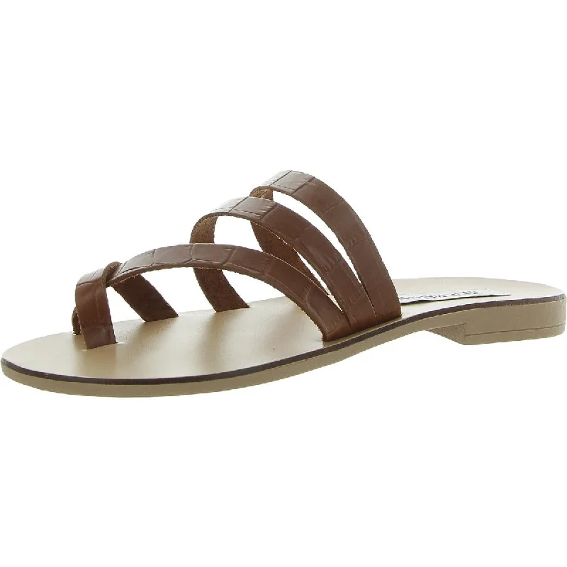 Steve Madden Womens Ringtone Leather Flat Slide Sandals