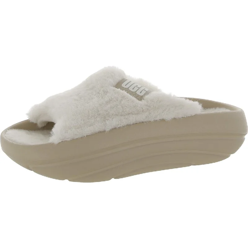 Ugg Womens Foamo Faux Fur Slip On Platform Sandals