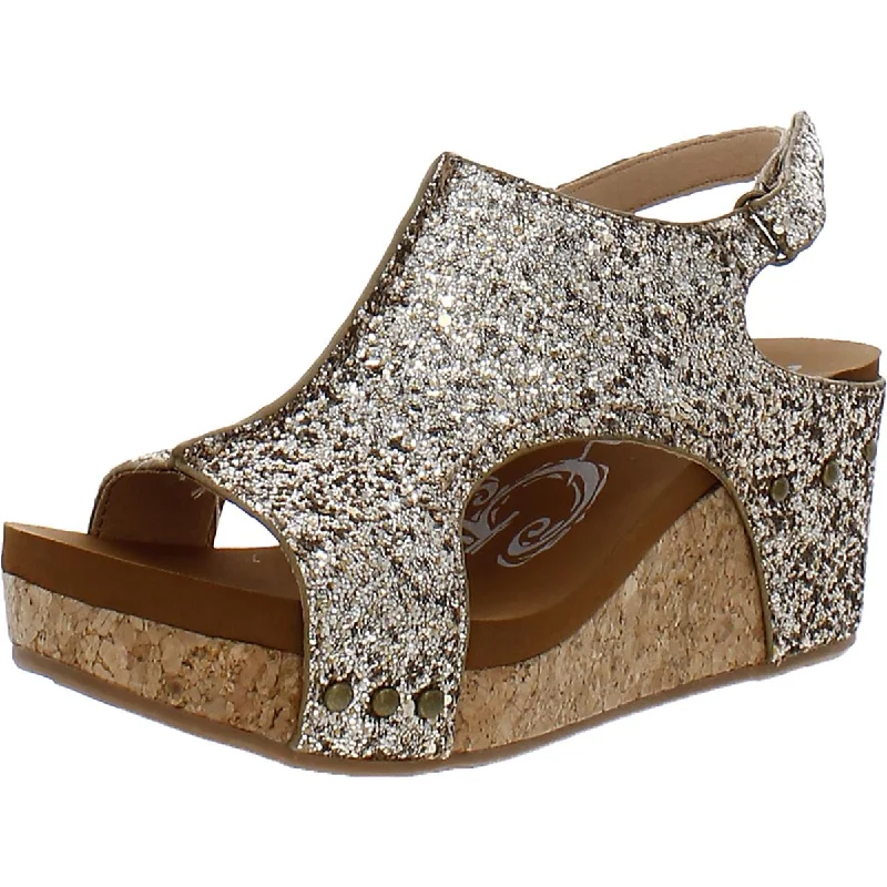 Very G Womens Culver 2 Faux Leather Glitter Wedge Sandals