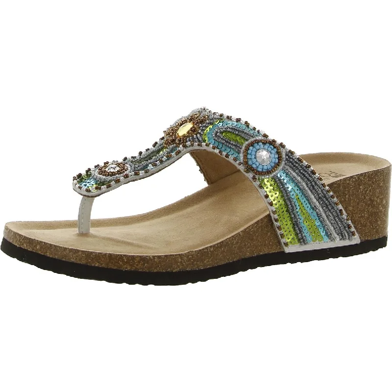 White Mountain Womens Bluejay Leather Beaded Wedge Sandals