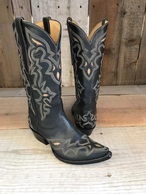 Spanish Black Kangaroo w/Inlay Tres Outlaws Classic Boot 3477@