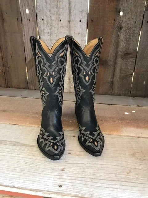 Spanish Black Kangaroo  & Inlay Tres Outlaws Men's Classic Boot 3731@