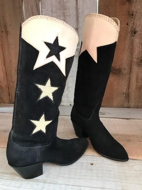 Black Suede & Beaded  Stars Tres Outlaws Women's Classic Boot 1260@