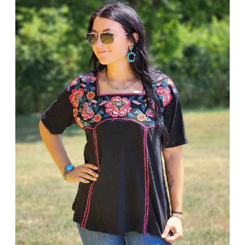 Women's Black Embroidered Top