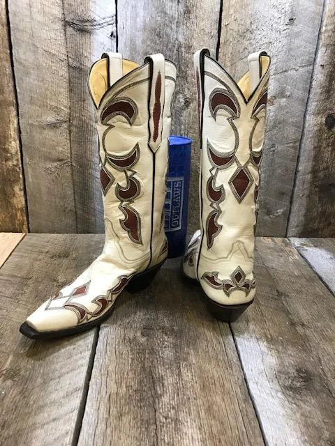 Old El Paso Bone & Brown Stingray Inlays Tres Outlaws Women's Classic Boot 1449 *