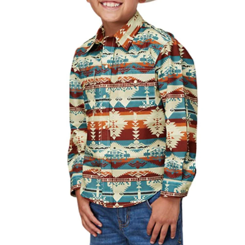 Roper Boy's Natural Aztec Serape Pearl Snap Long Sleeve