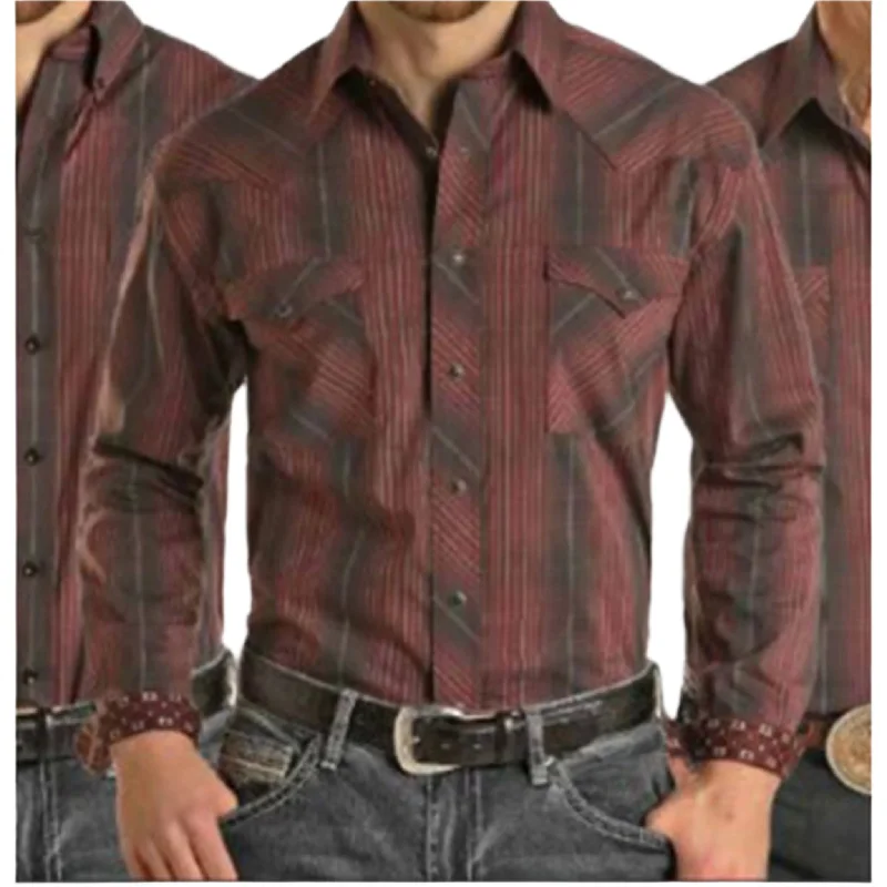 Rock & Roll Men's Burgandy Ombre Plaid Shirt