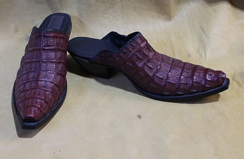 Burgundy Caiman Croc Mule 3054