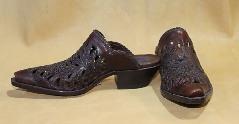 Chocolate Hand Tooled Filigree Mule 2018