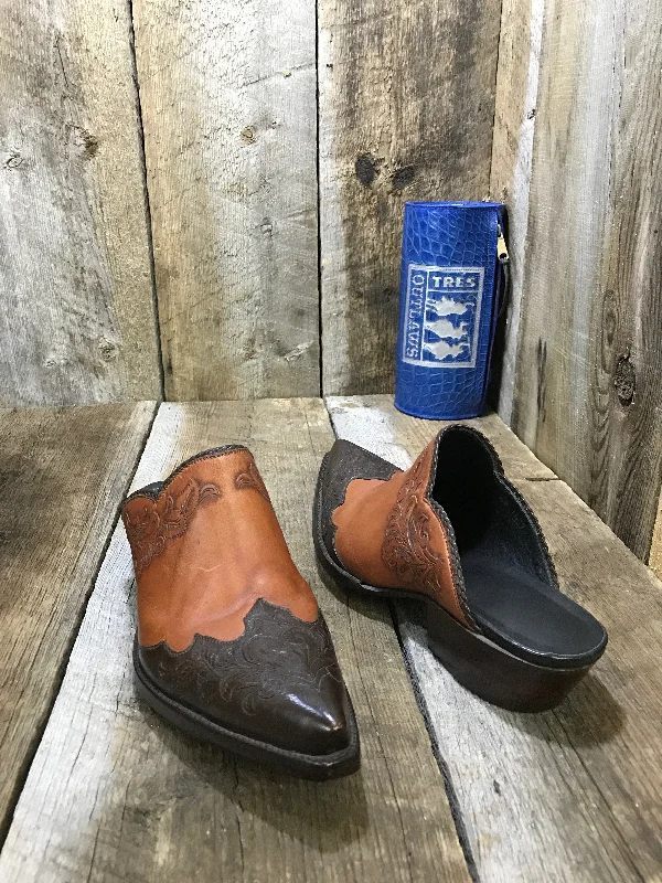 Cognac Kangaroo Tooled Wing Tip Tres Outlaws Mule 1945*