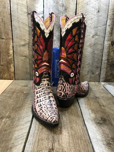 Pink  Crocodile & Mat-lie Inlay Tres Outlaws Women's Classic Boot 2116 *