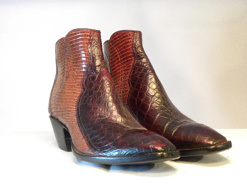 Gator Brown  & Lizard Tres Outlaws Flamingo Zip Boot 1694@