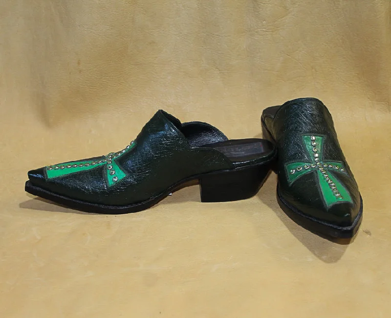 Green Cross with Swarovski Crystal Mule  3002