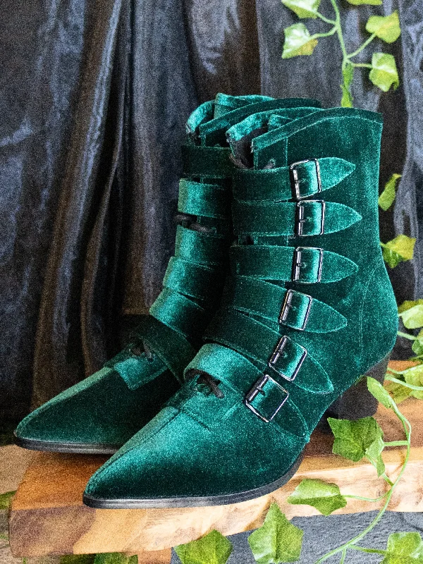 Green Velvet Coven Pointed Toe Boot