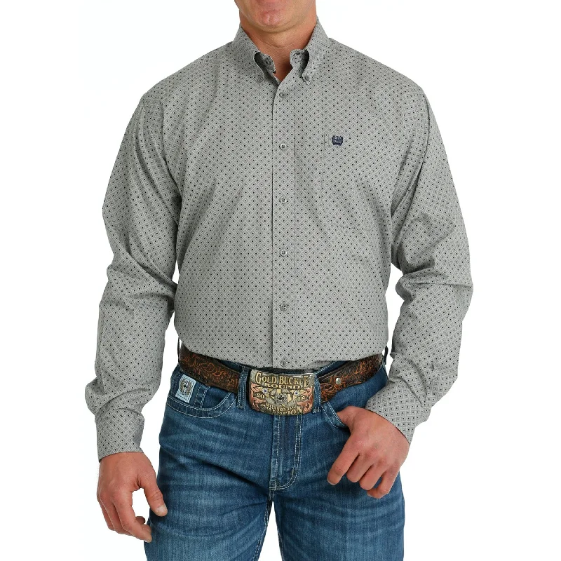 Cinch Men's Grey Print Long Sleeve Shirt