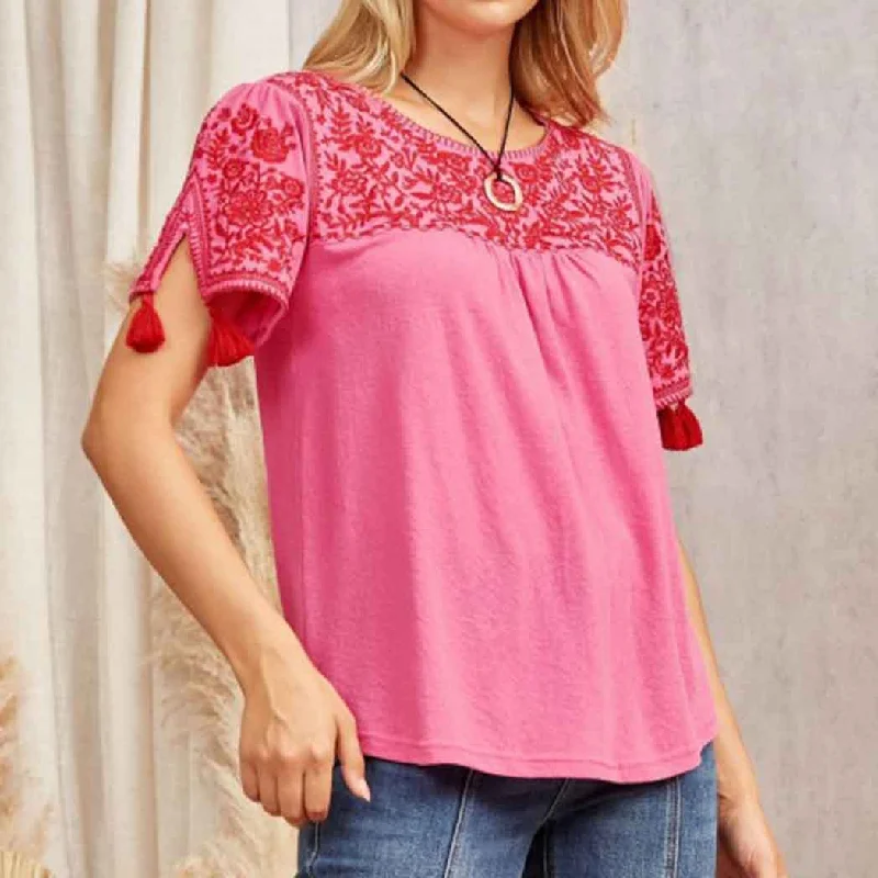 Women's Pink Embroidered Top