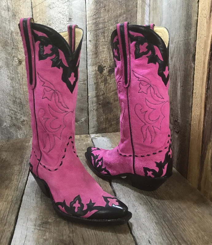 Italian Pink Suede & Calf Skin Falconhead Women's Classic  Boot  1418