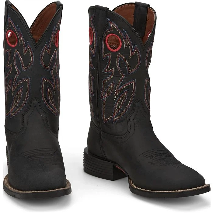 JUSTIN MENS BOWLINE BLACK SQUARE TOE WESTERN BOOTS STYLE SE7525