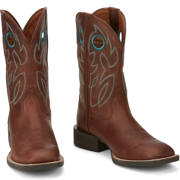 JUSTIN MENS BOWLINE BRANDY BROWN SQUARE TOE WESTERN BOOTS STYLE SE7522