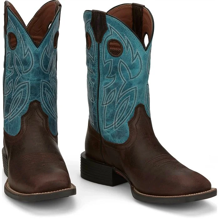 JUSTIN MENS BOWLINE CHOCOLATE SQUARE TOE WESTERN BOOTS STYLE SE7524