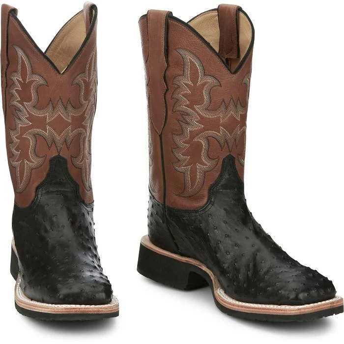 Justin Mens Ostrich Square Toe Western Boots Style AQ8530