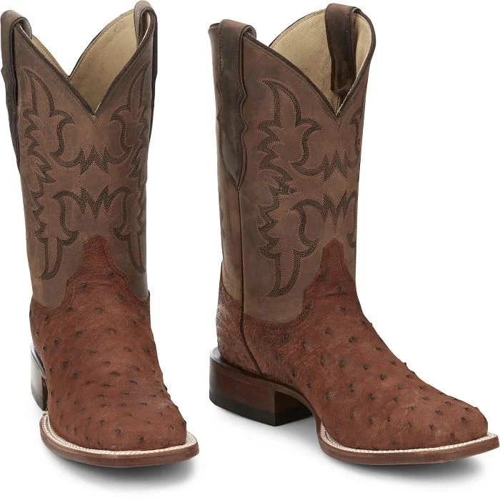 Justin Mens Ostrich Square Toe Western Boots Style AQ8531