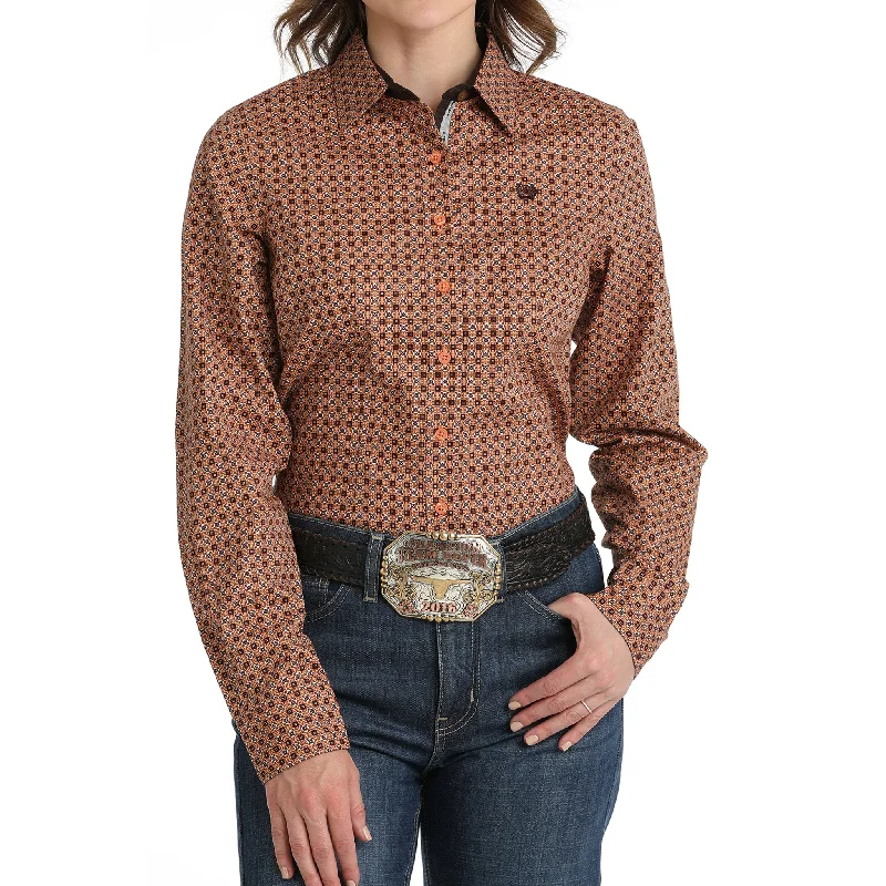 Cinch Women's Coral Geometric Long Sleeve Shirt