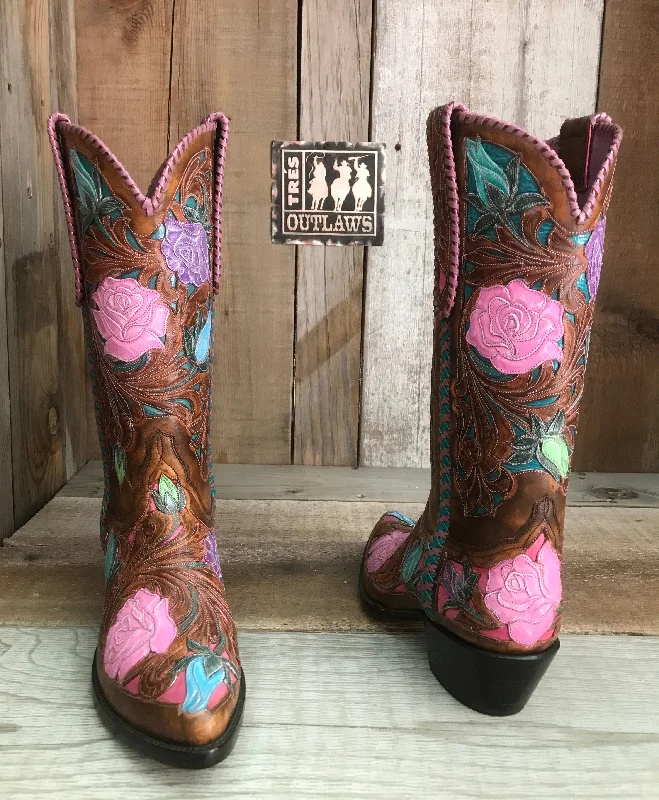 My Favorite Roses Tres Outlaws Hand Tooled Filigree Women's Classic Boot  1561 *