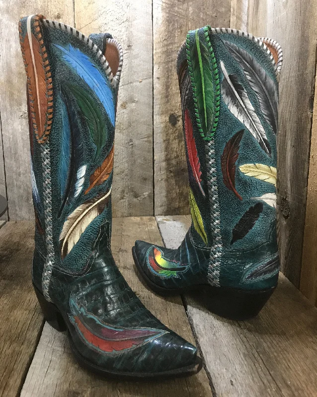 "Karen's"  43 Feathers  Crocodile Hand Tooled  Falconhead Women's Boot 1525