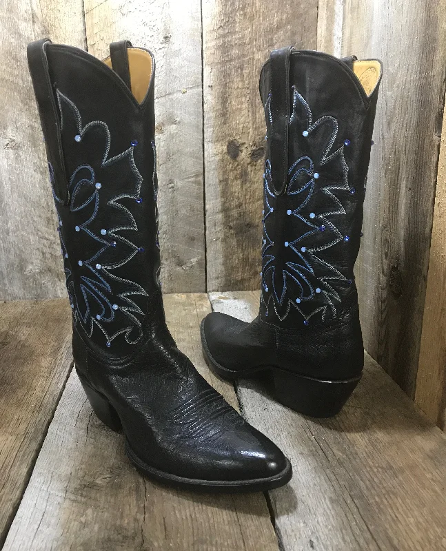 Ostrich Belly  Swarovski Crystals Falconhead Classic  Boot 1378 *