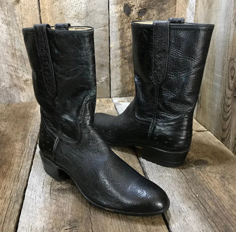 Ostrich Belly & Black Kangaroo  Falconhead Women's Classic Short  Boot 1016