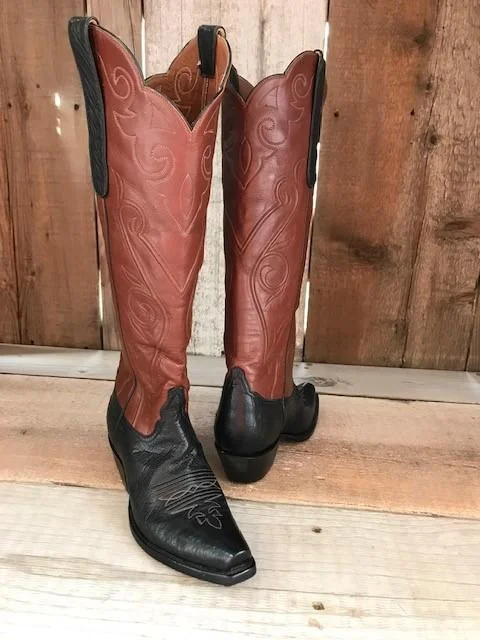 Ostrich Black & Brown Kangaroo Tres Outlaws Women's Tall Boot 1246@