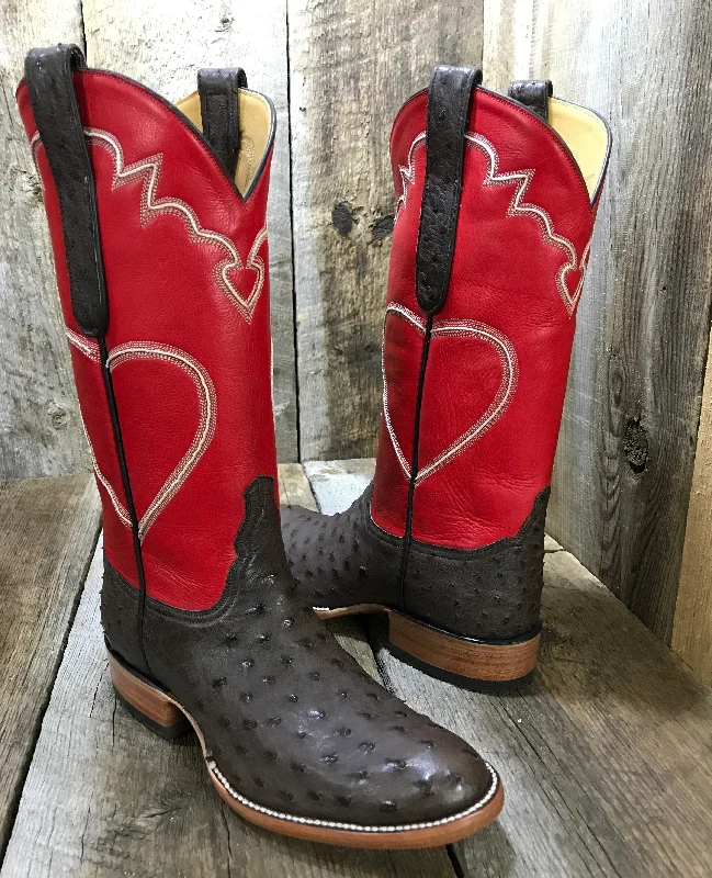 Ostrich &  Kangaroo Red Hearts Falconhead Women's Classic Boot 1215