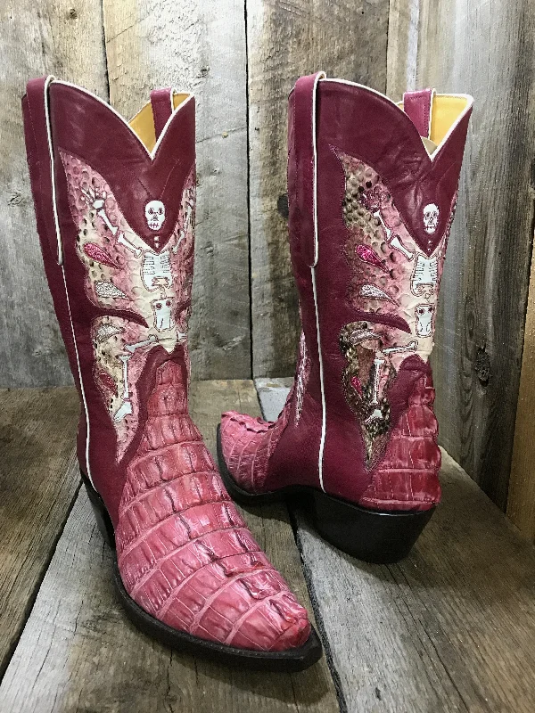 Pink Croc Tail El Morte Butterflies Tres Outlaws Women's Classic Boot  1971