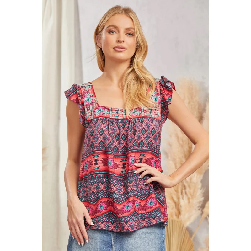 Andree Women's Pink Multi Aztec Short Sleeve