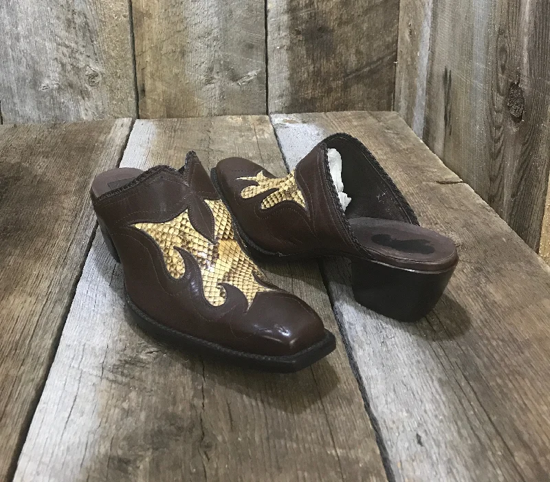 Choco Kangaroo & Gold Python Inlay  Tres Outlaws Mule 1426*