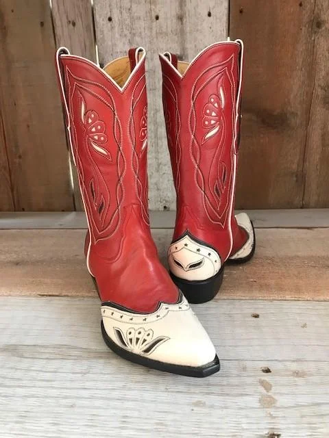 Red Kangaroo & White Patent Leather " Mary Lou" Tres Outlaws  Classic  Boot 2394@